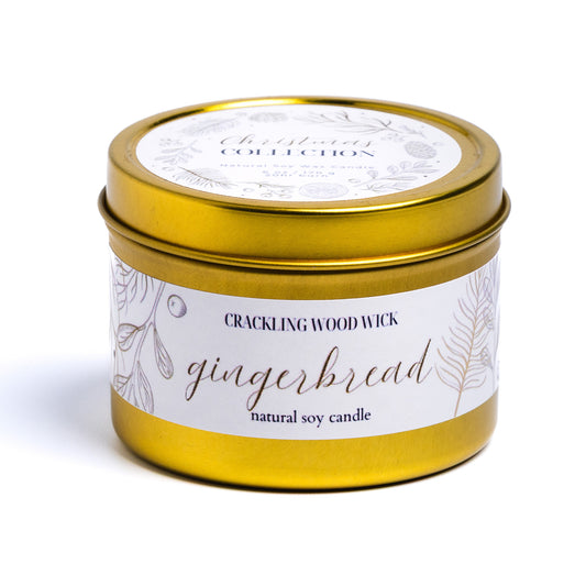 𝐆𝐈𝐍𝐆𝐄𝐑𝐁𝐑𝐄𝐀𝐃 - 6oz Tin Christmas Crackling Wood Wick Candle