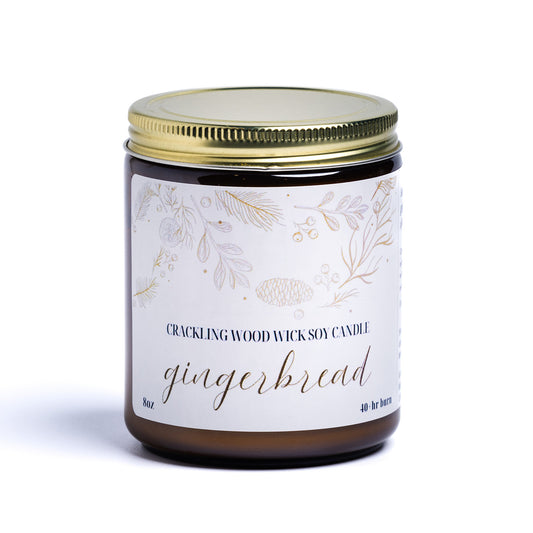 𝐆𝐈𝐍𝐆𝐄𝐑𝐁𝐑𝐄𝐀𝐃 - 8oz Jar Christmas Crackling Wood Wick Candle