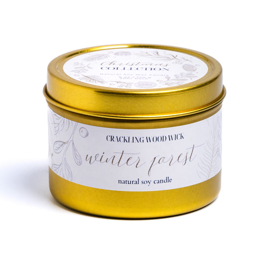 𝐖𝐈𝐍𝐓𝐄𝐑 𝐅𝐎𝐑𝐄𝐒𝐓 - 6oz Tin Christmas Crackling Wood Wick Candle
